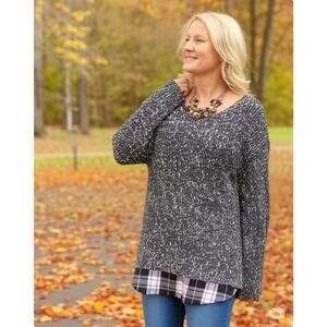Avenue Black and White Long Sleeve Plaid Bottom Sweater Dress Sz 26-28